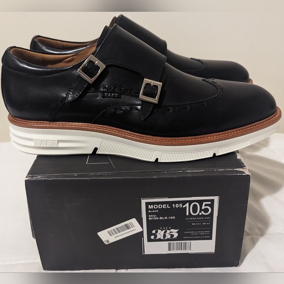 TAFT 365 M 105 Monk Strap Slip on Leather Shoes Black Size 10.5 NEW NWB - Picture 2 of 7